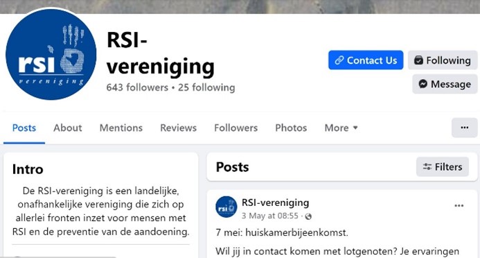 Activiteiten RSI-vereniging, Facebook