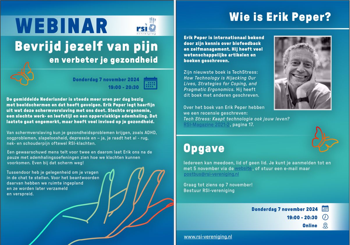 Flyer webinar RSI-klachten: bevrijd jezelf van pijn